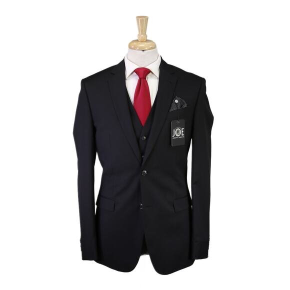 Joe Joseph Abboud Solid Black 3-Piece 2-Btn Wool Suit 38L New